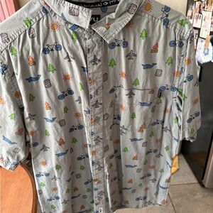 Kavu Gray Shirt with Colorful Icons